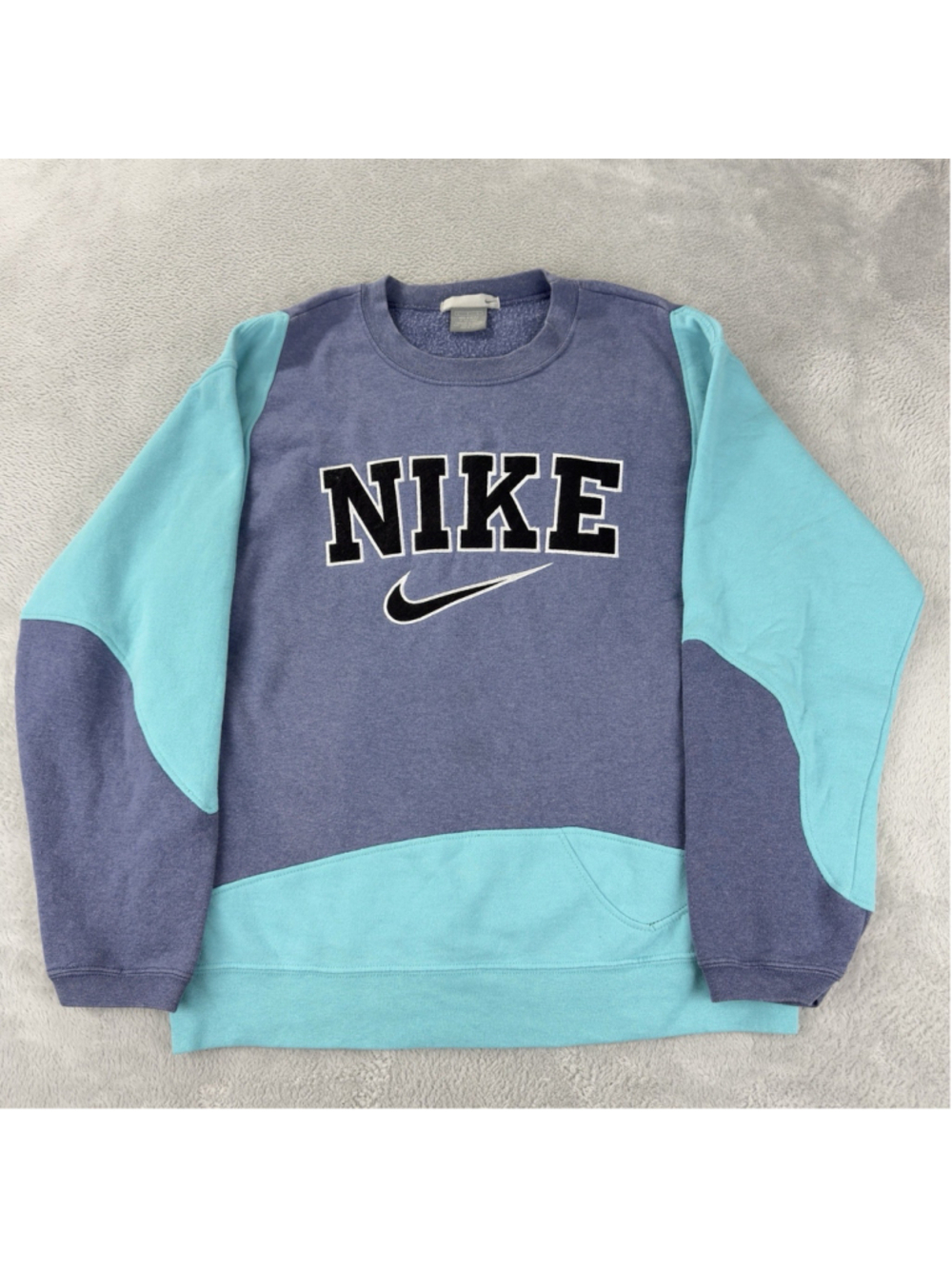 Vintage Nike Men's Size Large Reworked Blue Retro Fleece Crewneck Sweater